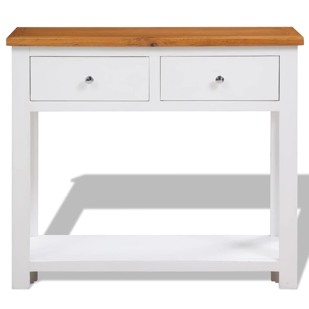 Solid Oak and Acacia Wood Console Table with Two Drawers and Shelf Y7129