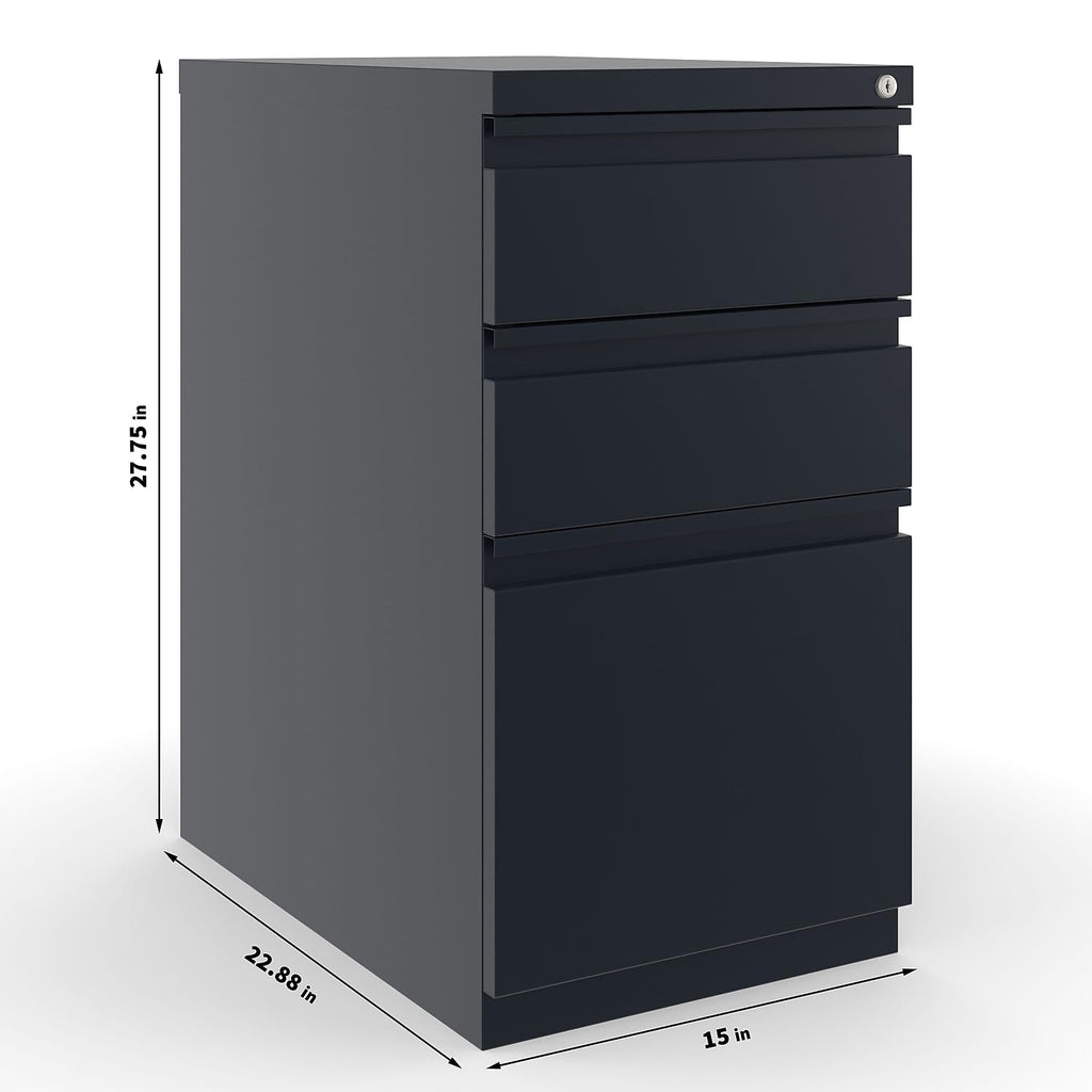 Black 3 Drawer Letter Size Lockable File Cabinet U5497