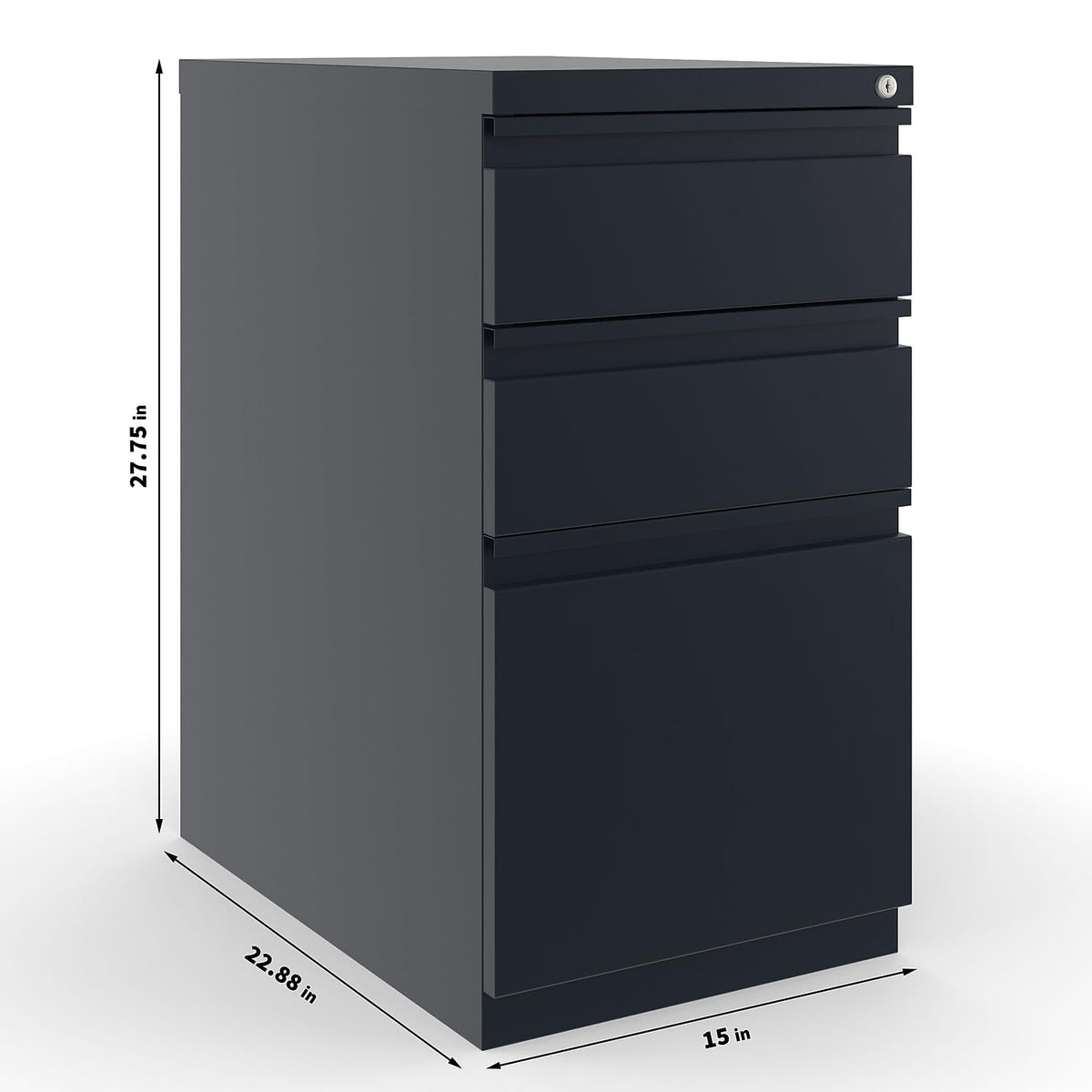 Black 3 Drawer Letter Size Lockable File Cabinet U5497