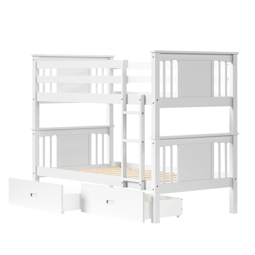 Solid Wood Twin-Over-Twin Bunk Bed with 2 Storage Drawers U953316