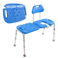 Bath Transfer Bench with Cutout Shower Seat, Adjustable Height, Blue Z5018