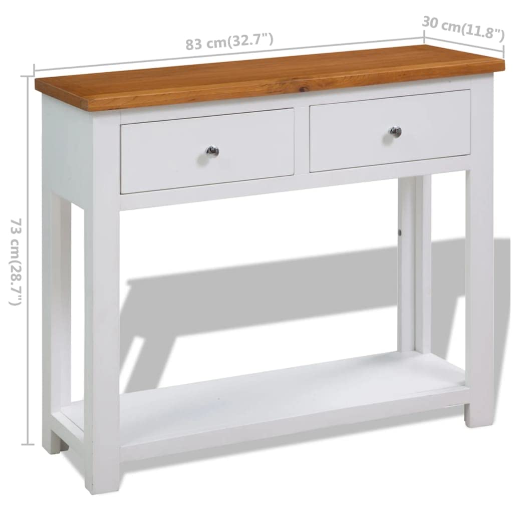 Solid Oak and Acacia Wood Console Table with Two Drawers and Shelf Y7129