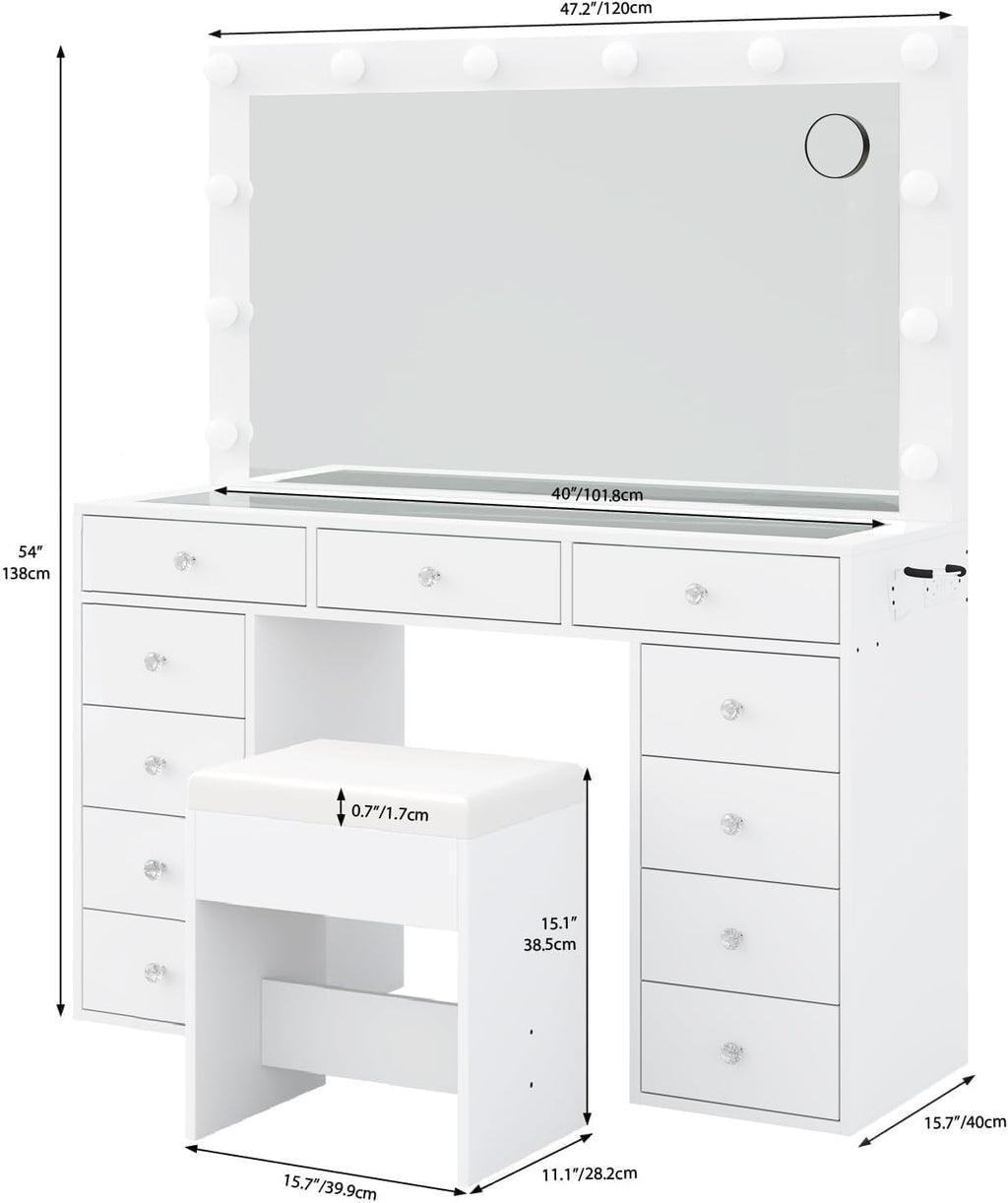 White Vanity Desk with Mirror and Chair I443172