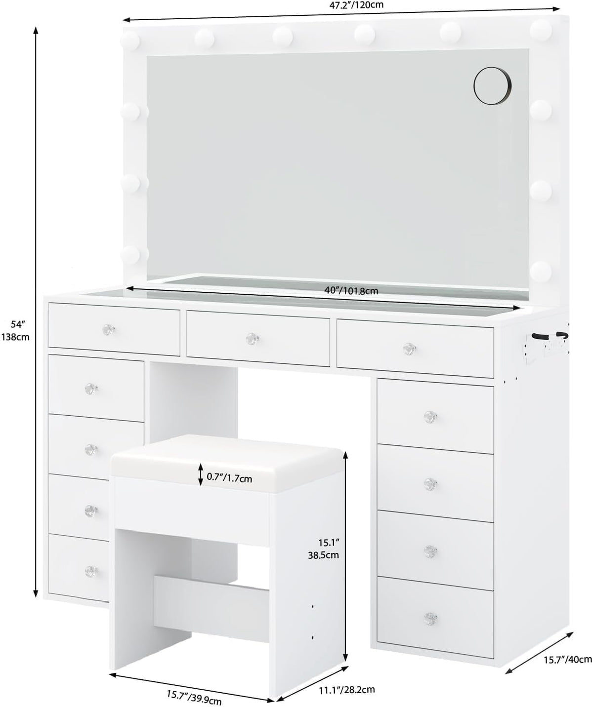 White Vanity Desk with Mirror and Chair I443172