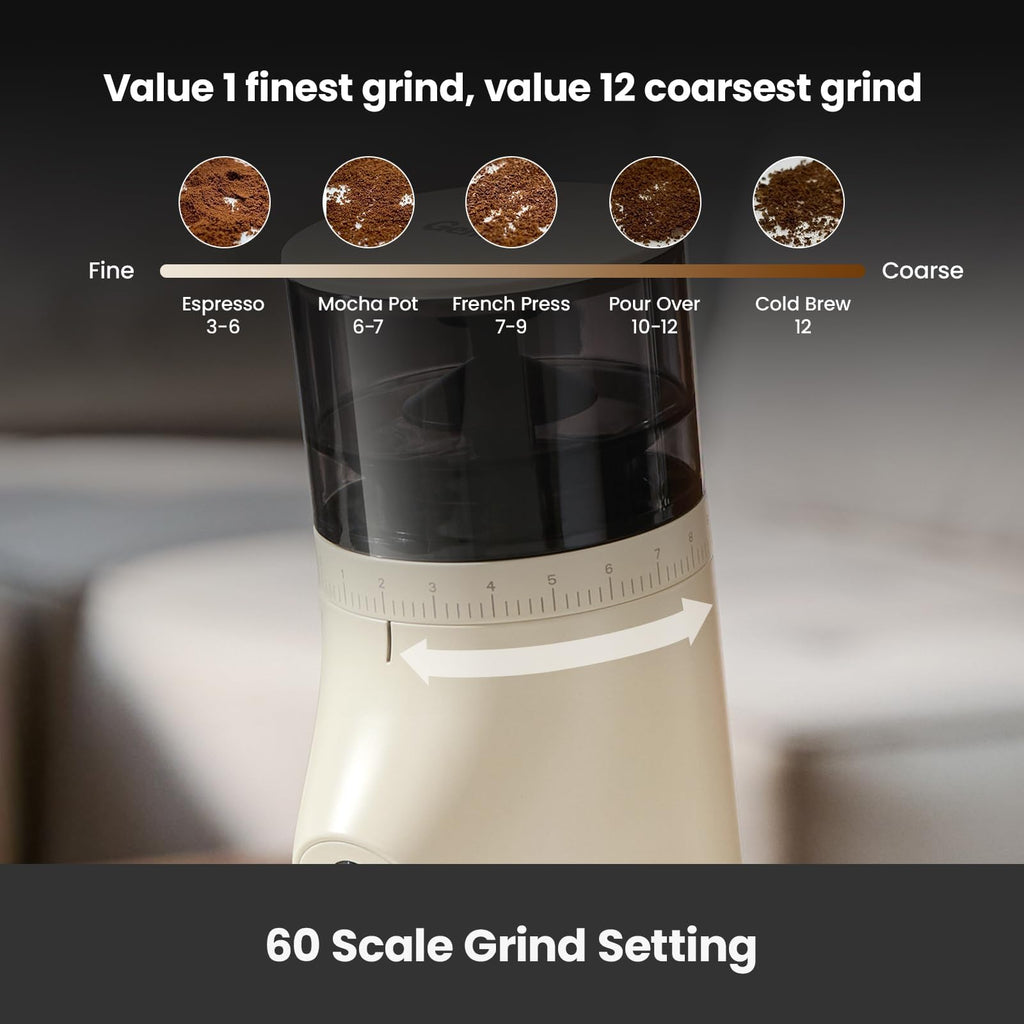 Electric Conical Burr Coffee Grinder with 60S Timer, White X32766