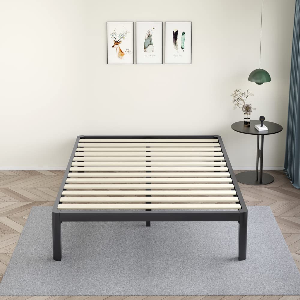 18 Inch Queen Platform Bed Frame with Wooden Slats T4273