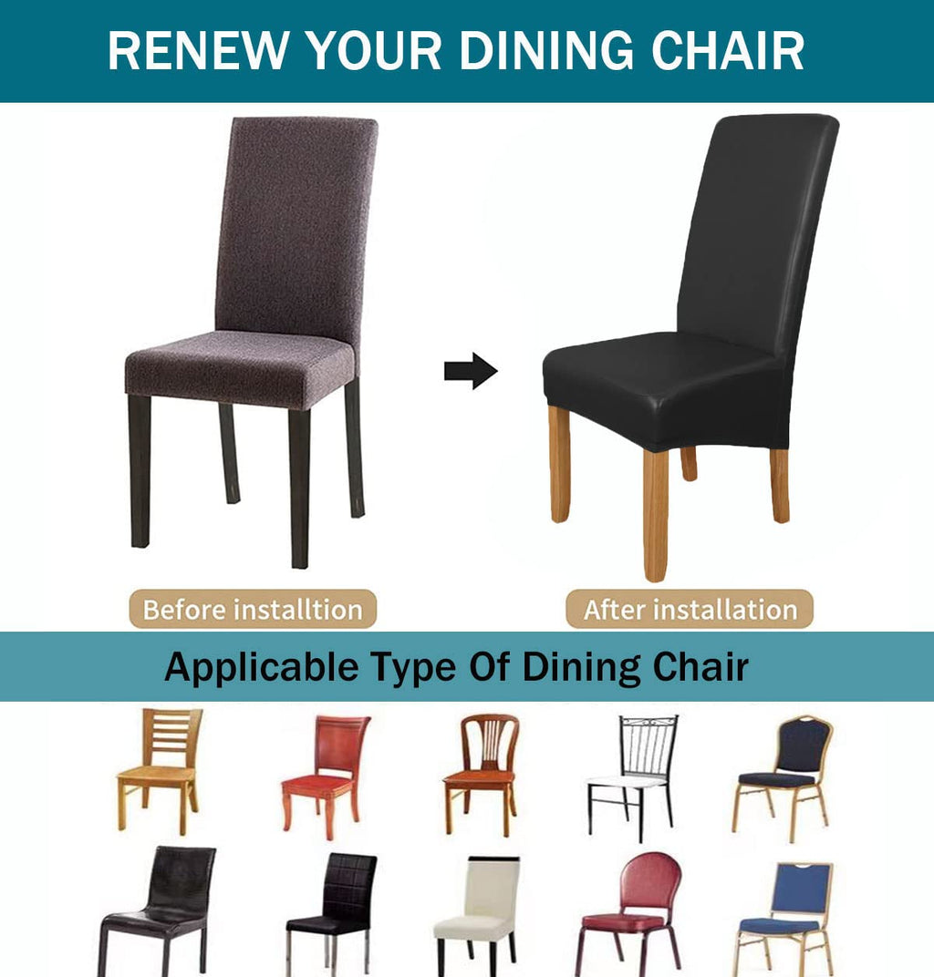 Waterproof Stretch Leather Dining Chair Covers Set of 6 Black Y960
