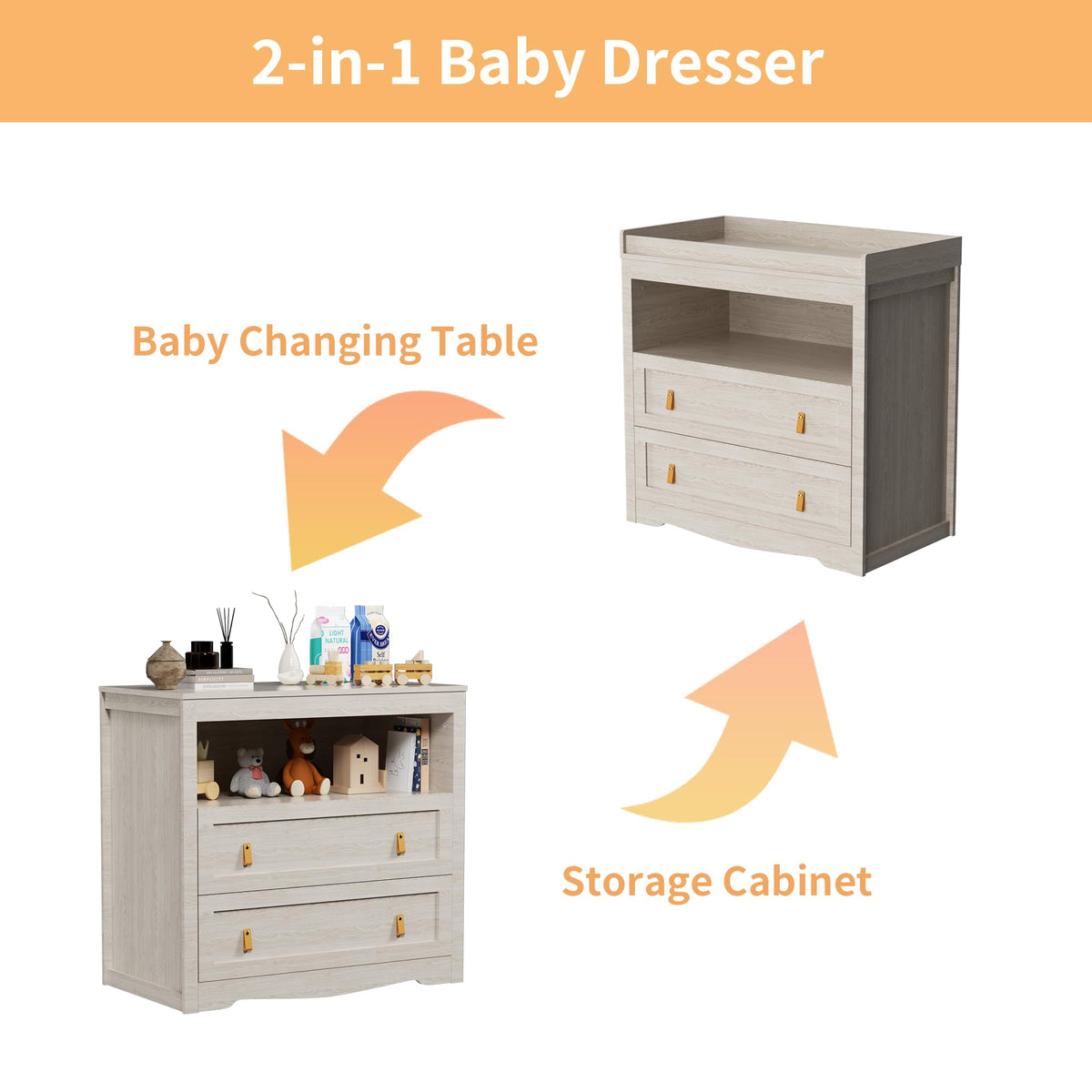 Beige Baby Dresser with Changing Table Top N584