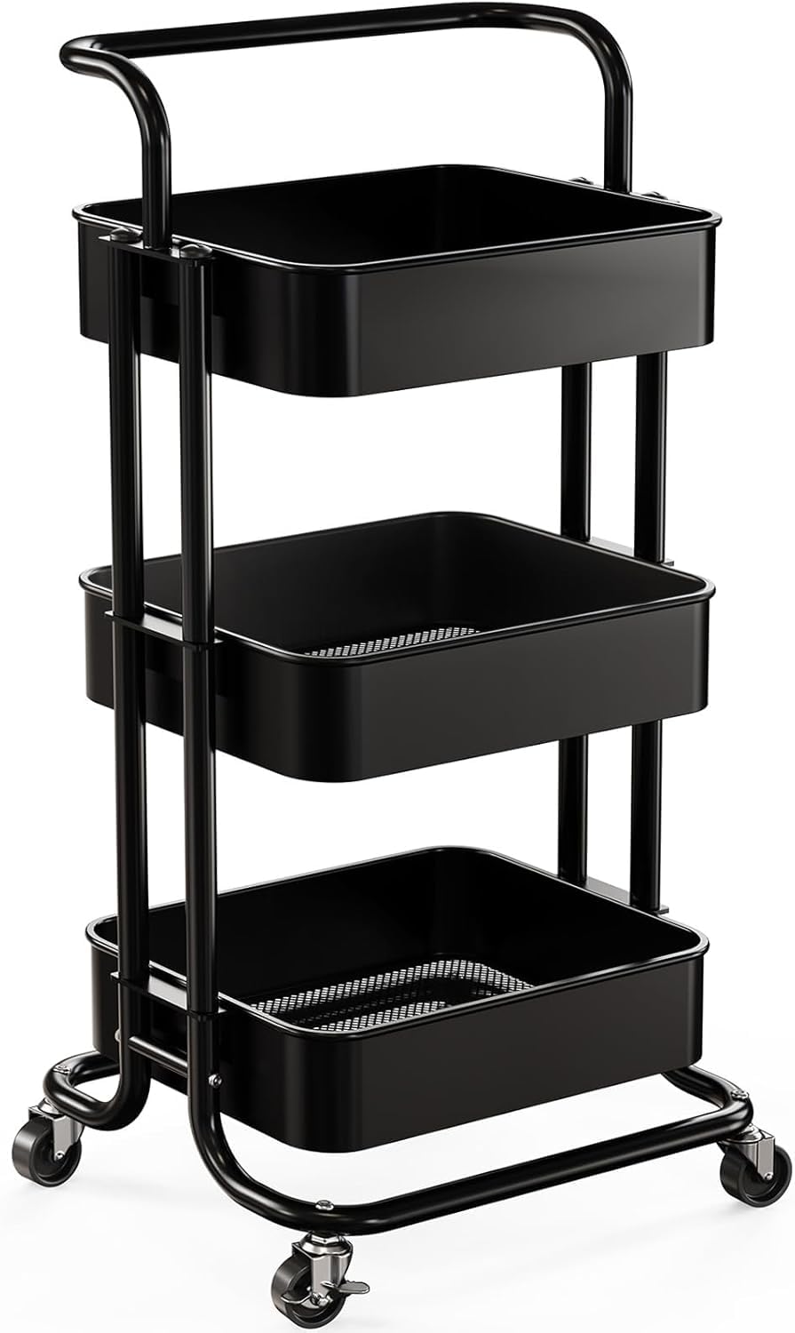 3 Tier Rolling Cart with Handle & 2 Lockable Wheels R100882