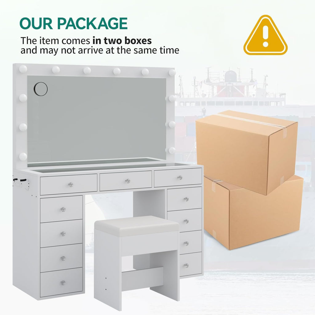 White Vanity Desk with Mirror and Chair I443172