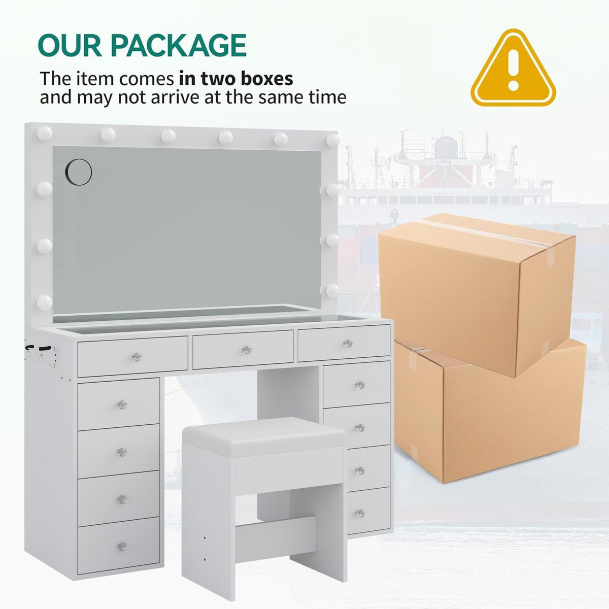 White Vanity Desk with Mirror and Chair I443172