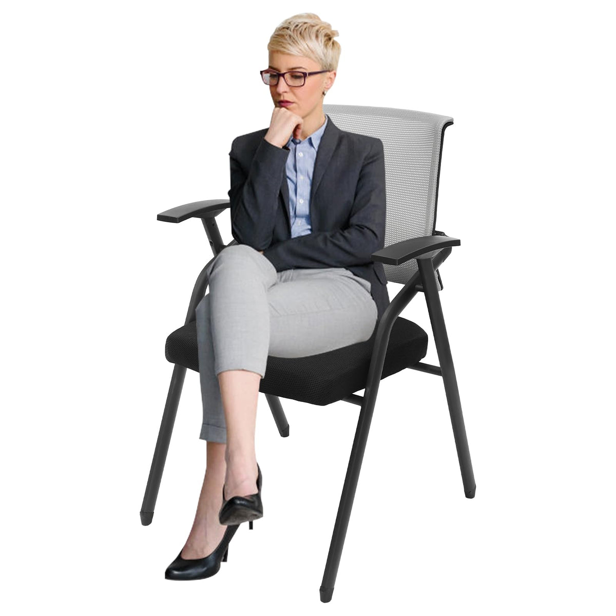 Grey Stackable Folding Mesh Office Chair with Arms T950