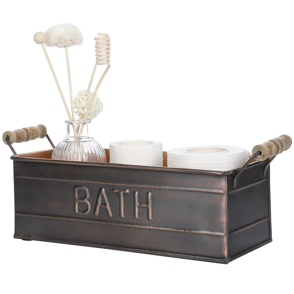 Copper Wooden Handle Toiletries Holder Bin F482156