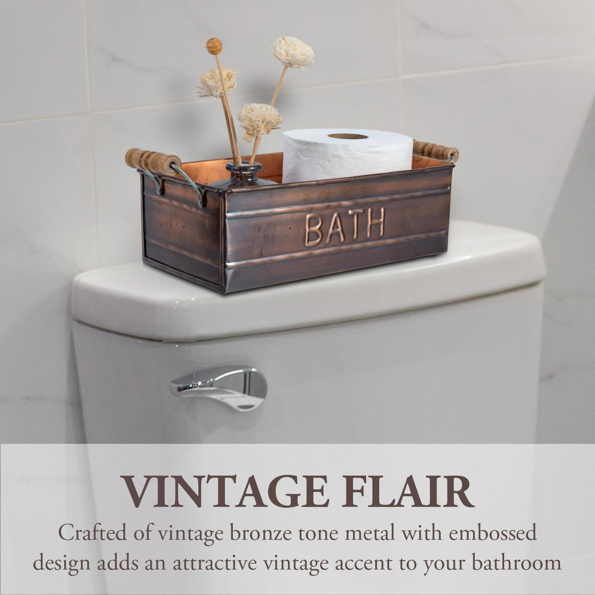 Copper Wooden Handle Toiletries Holder Bin F482156