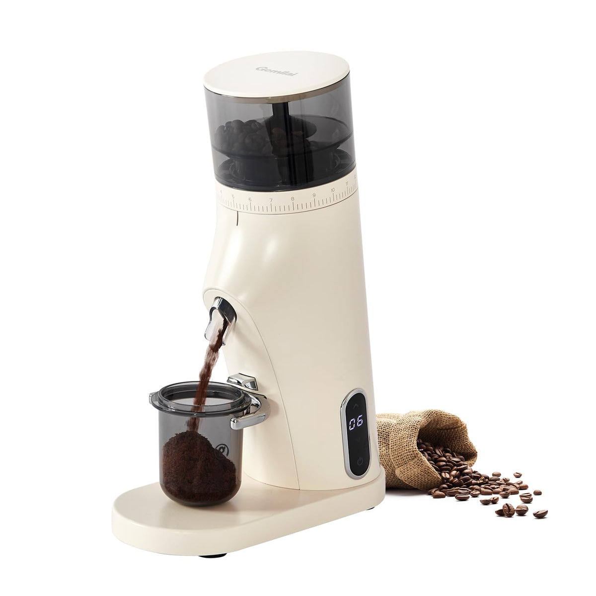 Electric Conical Burr Coffee Grinder with 60S Timer, White X32766