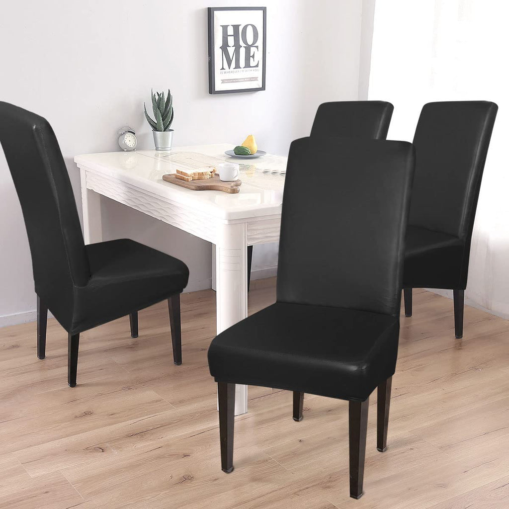 Waterproof Stretch Leather Dining Chair Covers Set of 6 Black Y960