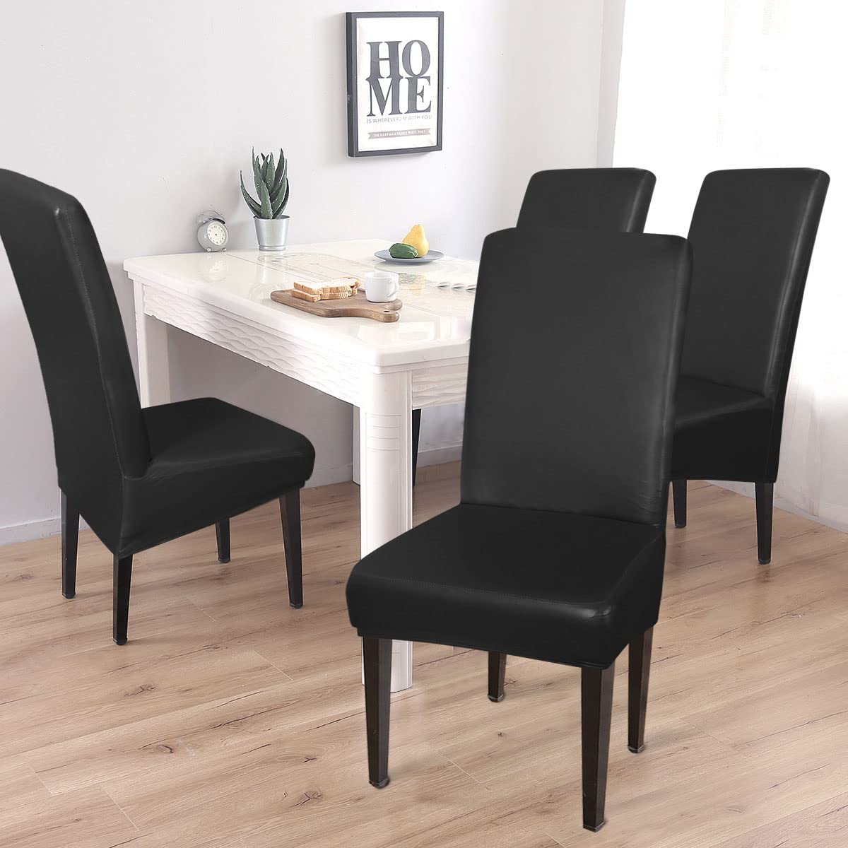 Waterproof Stretch Leather Dining Chair Covers Set of 6 Black Y960