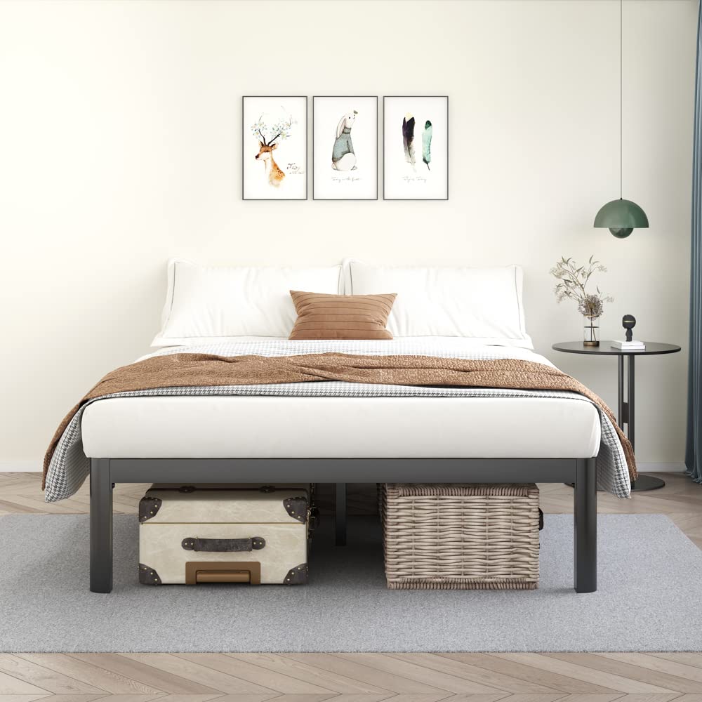 18 Inch Queen Platform Bed Frame with Wooden Slats T4273