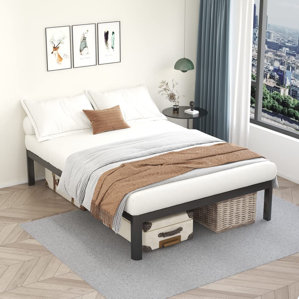 18 Inch Queen Platform Bed Frame with Wooden Slats T4273