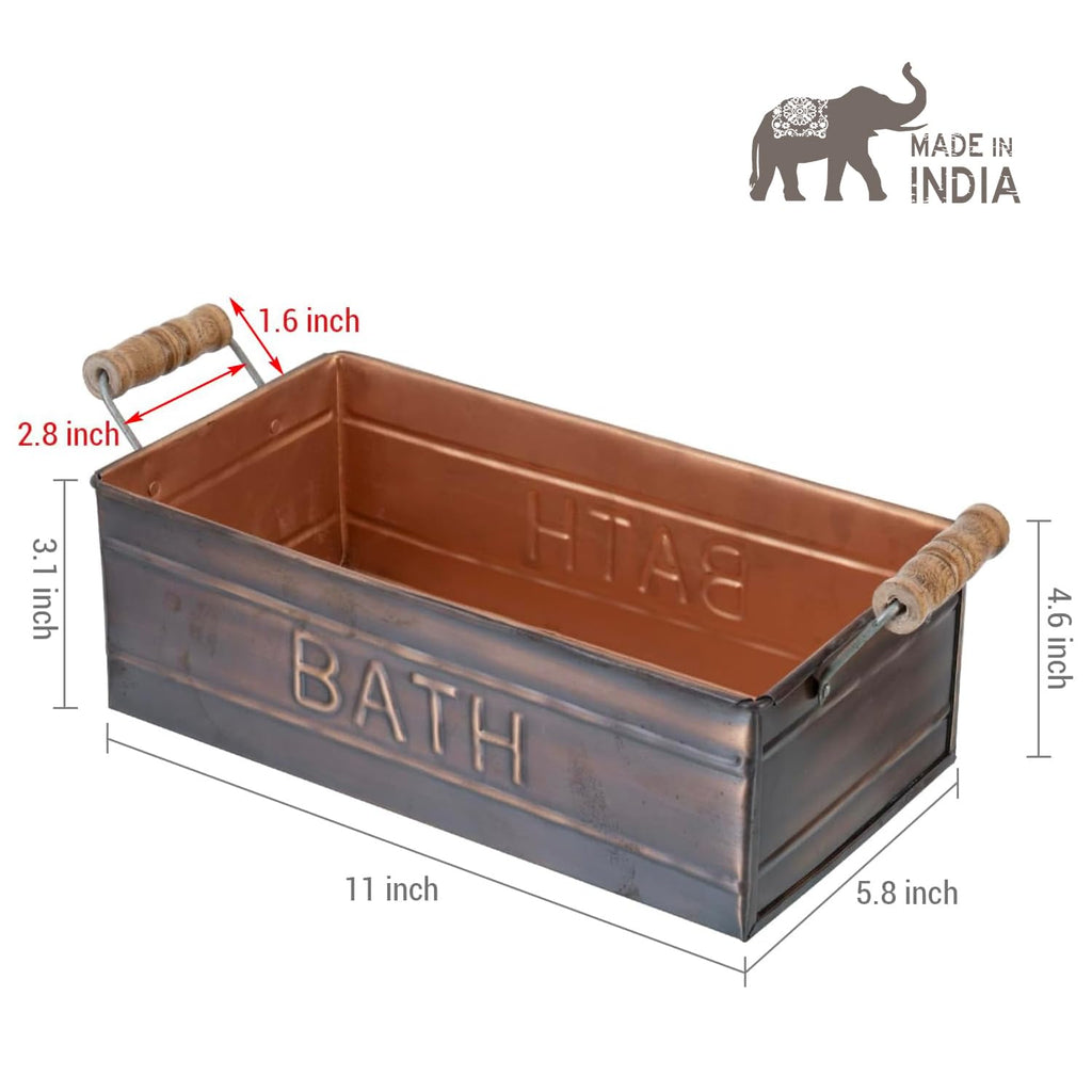Copper Wooden Handle Toiletries Holder Bin F482156