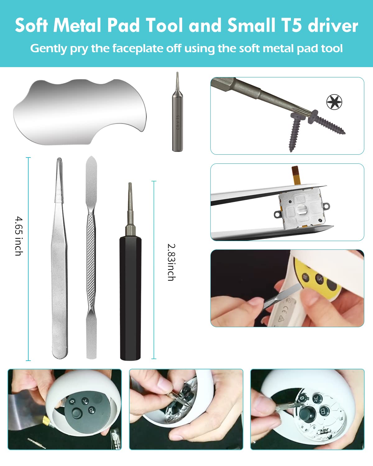 Joystick Replacement Kit for Controller, Include 2 Joysticks, T5 Screwdriver, Tweezer, Pry Tool, 4 Thumbstick Grips U8850