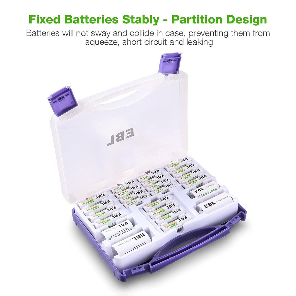 Purple Battery Box with 12 AA Batteries, 8 AAA Batteries, C Adapters, D Adapters U146