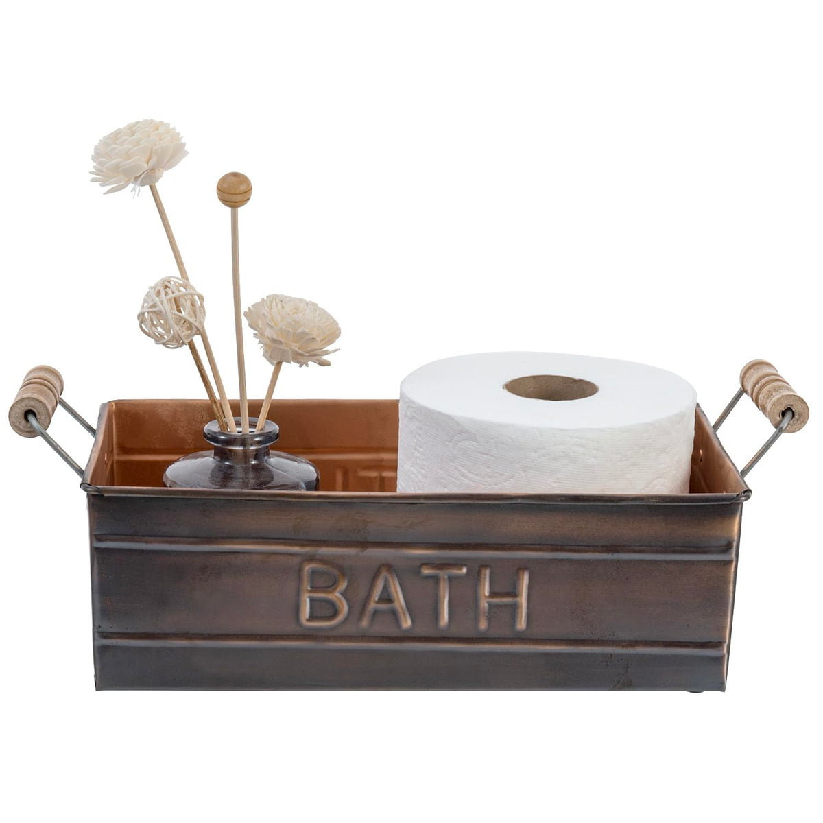Copper Wooden Handle Toiletries Holder Bin F482156