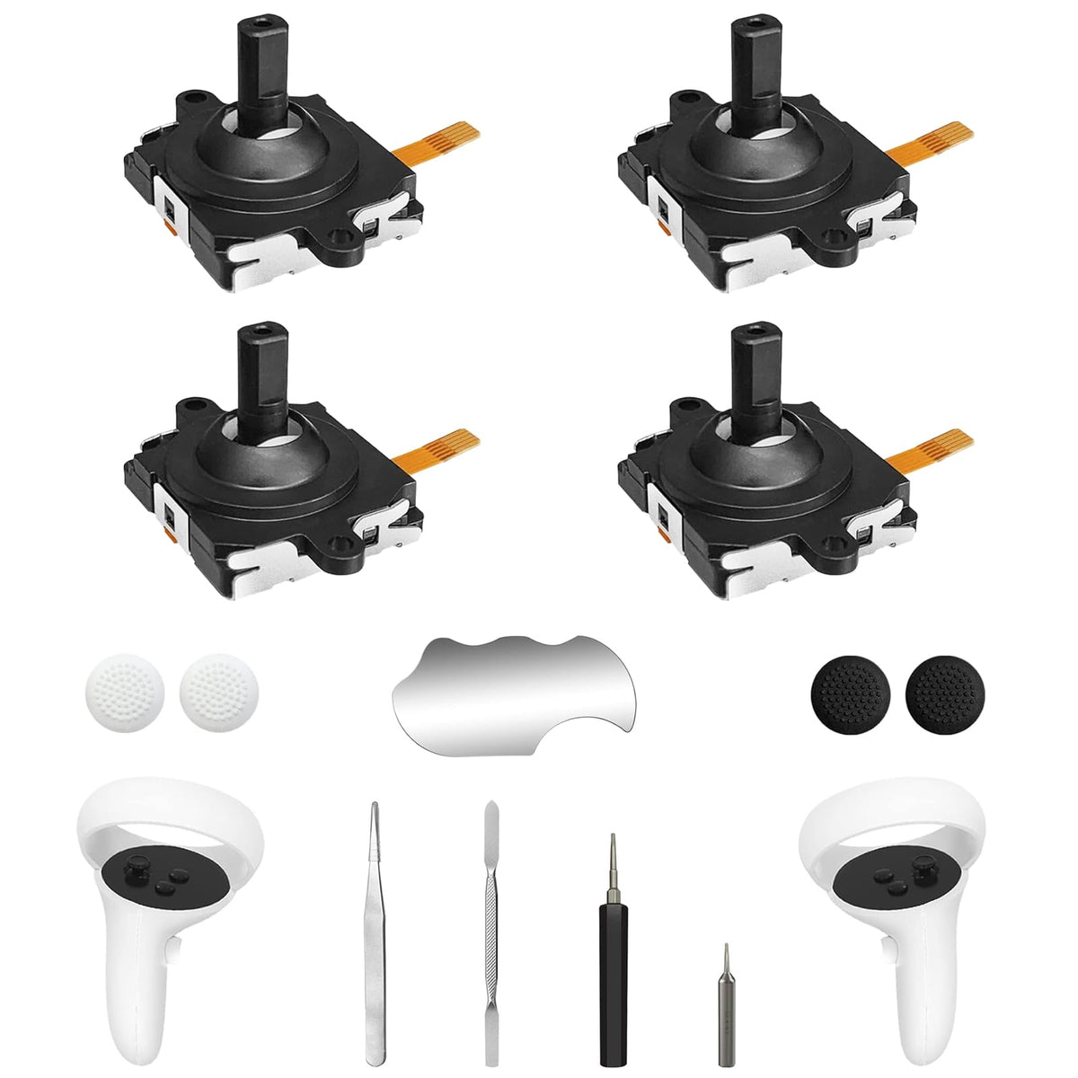 Joystick Replacement Kit for Controller, Include 2 Joysticks, T5 Screwdriver, Tweezer, Pry Tool, 4 Thumbstick Grips U8850