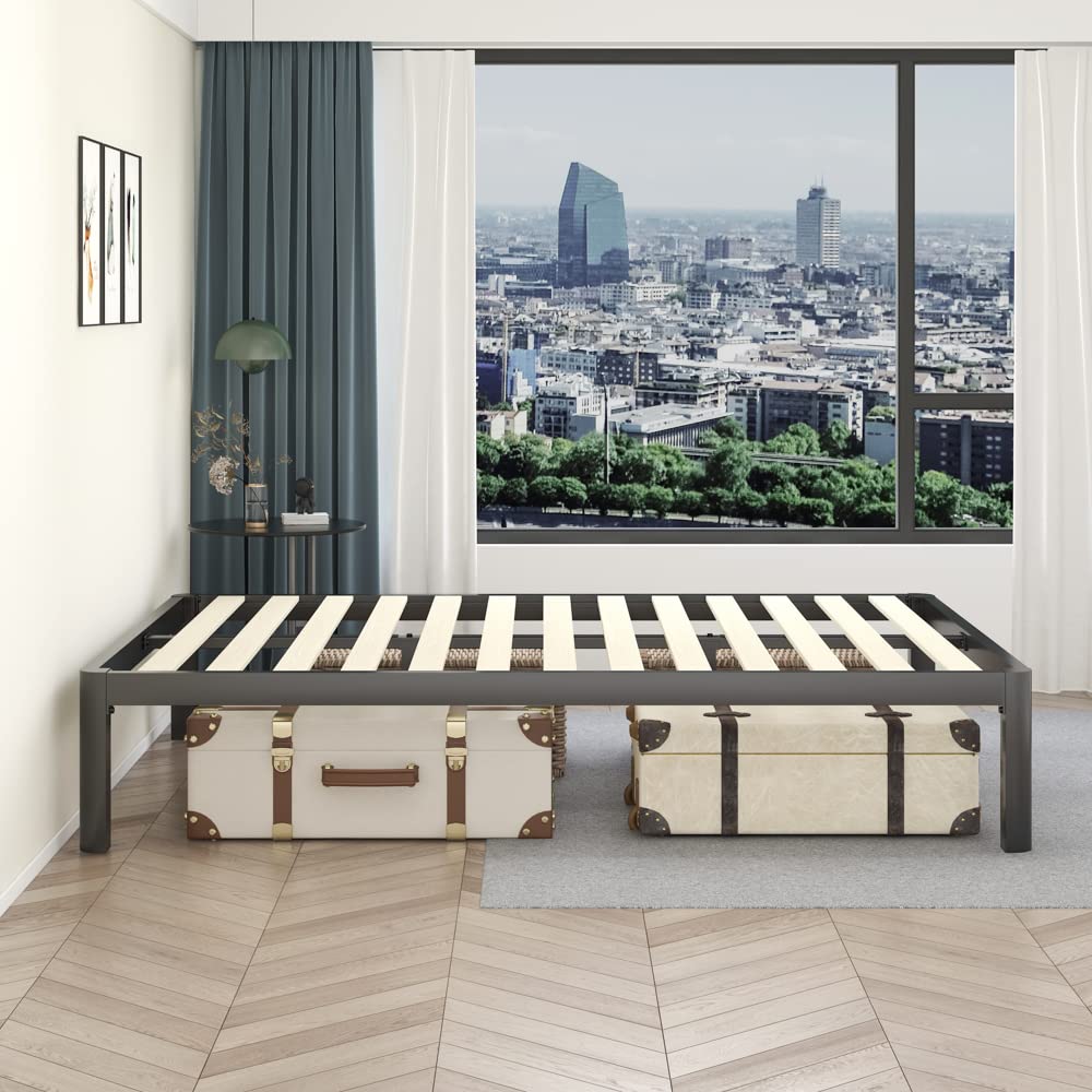 18 Inch Queen Platform Bed Frame with Wooden Slats T4273