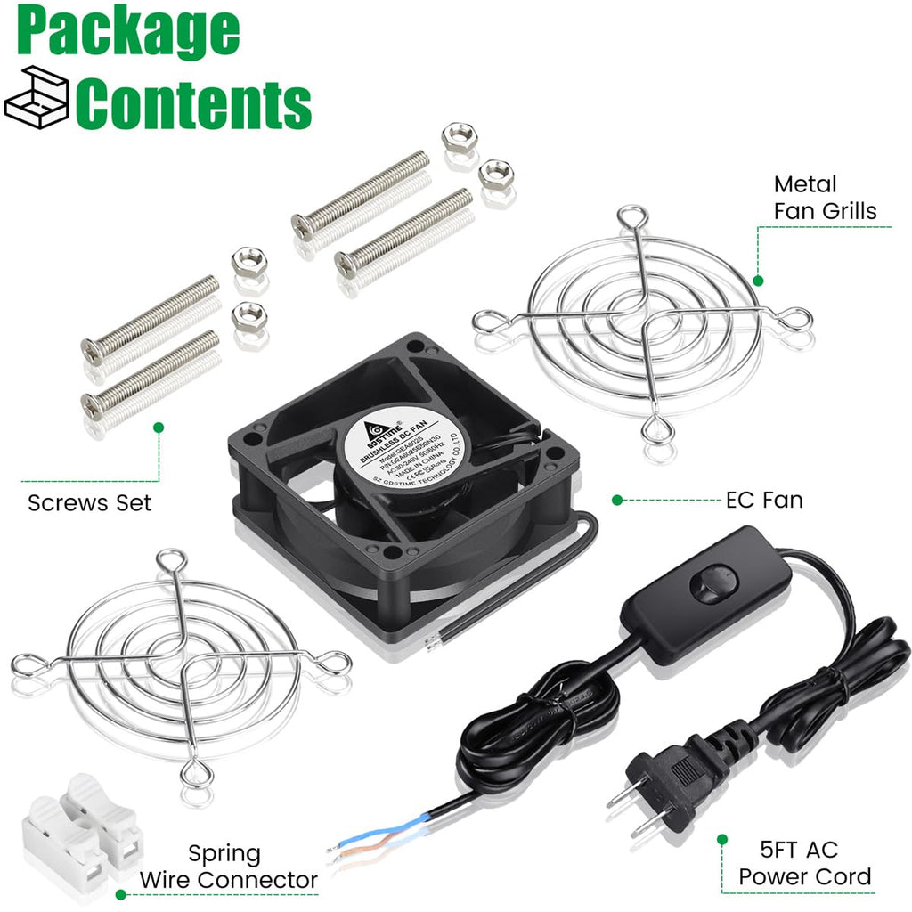 EC Cooling Fan 60mm x 60mm x 25mm AC 110V 240V Dual Ball Bearings Pack of 2 O530