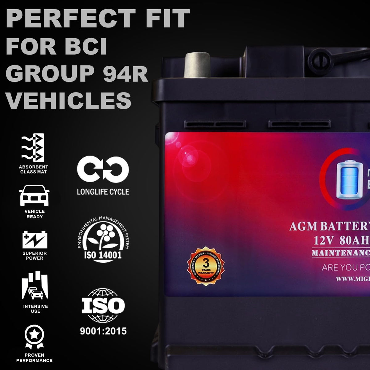 12V 80AH 850 CCA Replacement Battery P484310