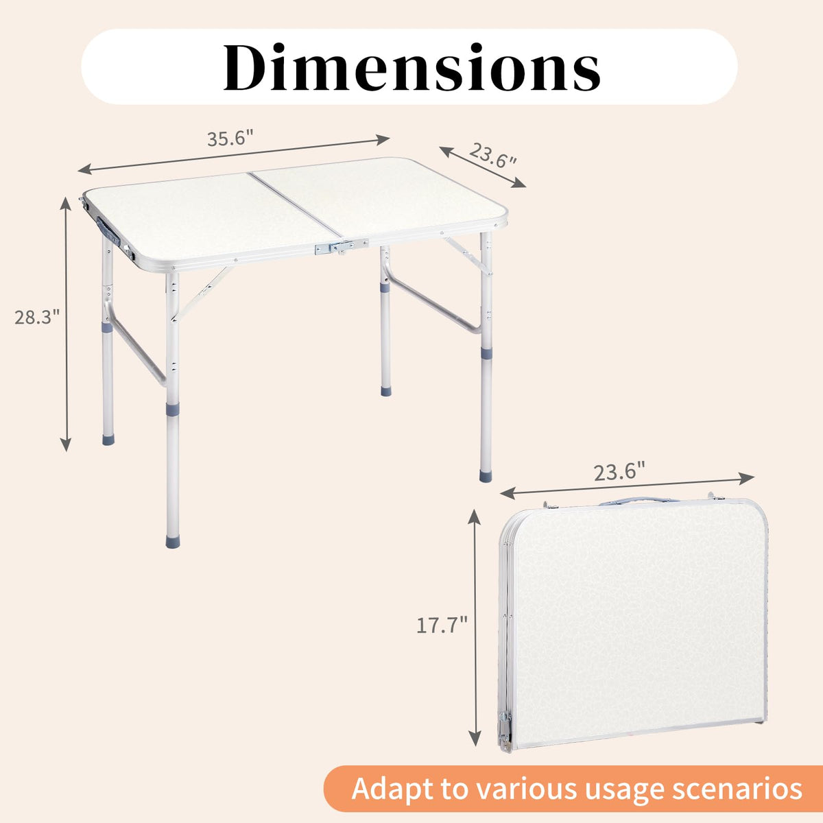 Aluminum Folding Table, Portable and Adjustable Rectangle Table, White (3FT) Y647934