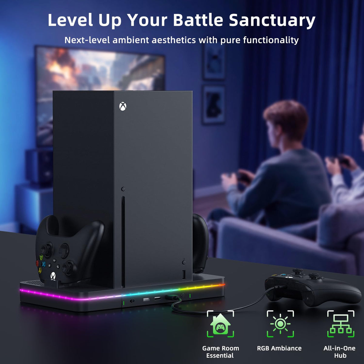 Black Cooling Fan Charging Stand with 3 USB Ports O6248