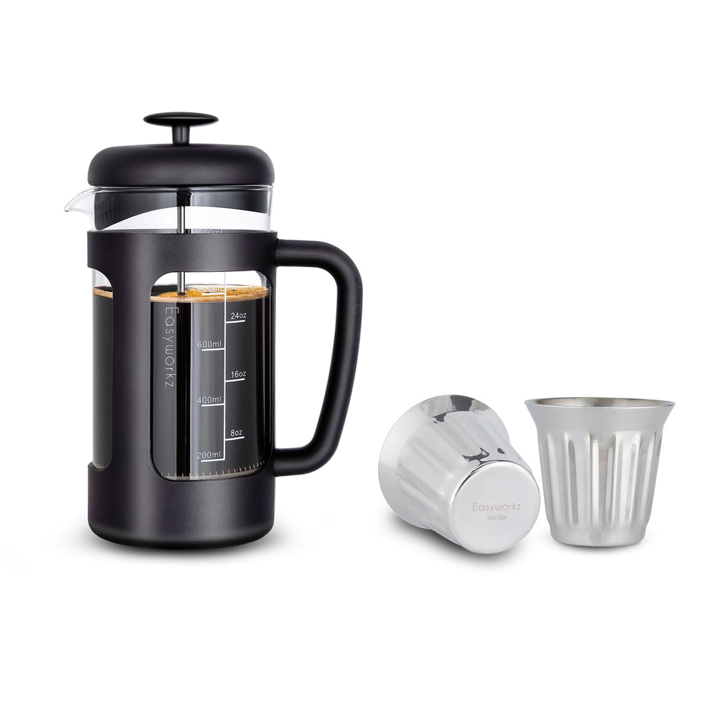 French Press 34 oz Stainless Steel Espresso Cups 5 oz Set of 2 N5665