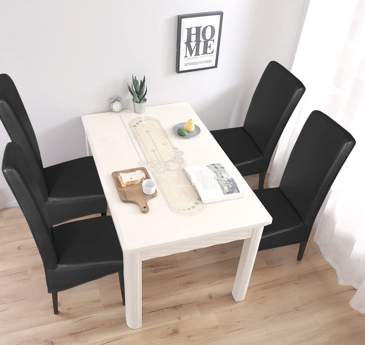 Waterproof Stretch Leather Dining Chair Covers Set of 6 Black Y960