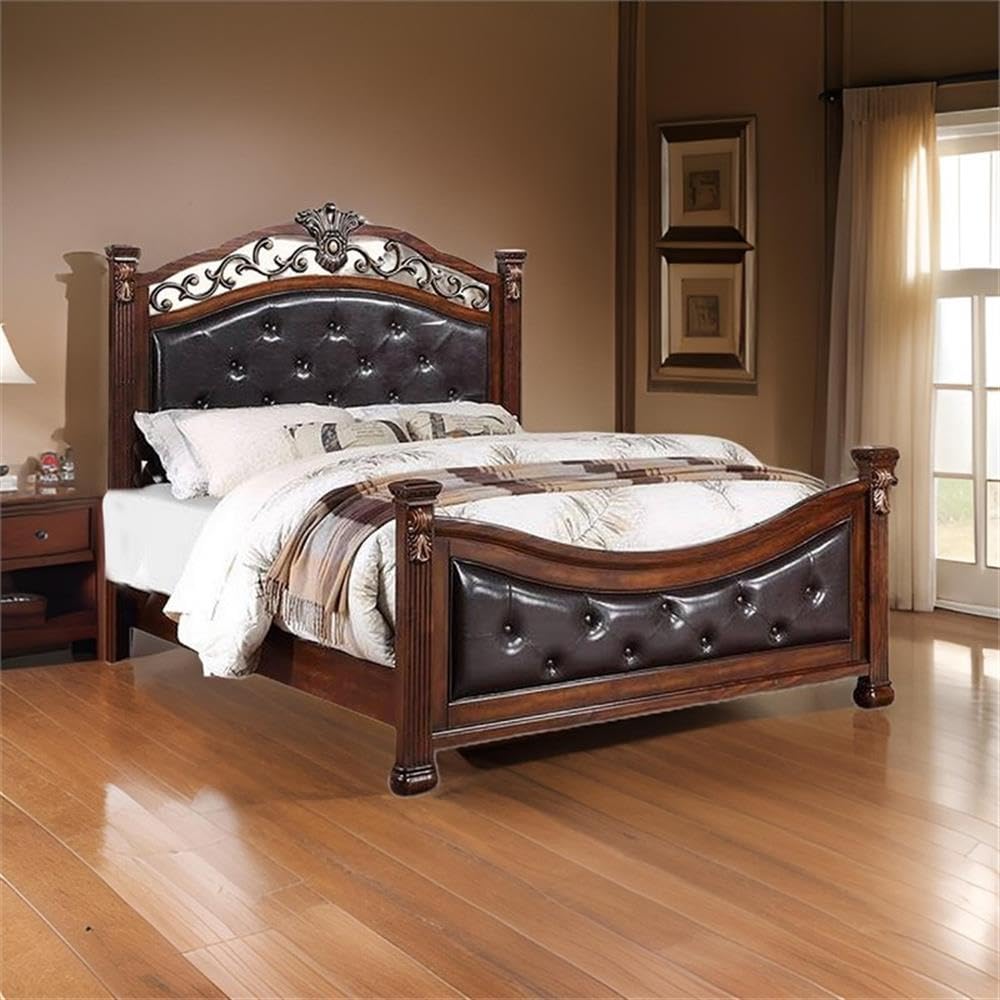 King Bed Tufted Faux Leather Headboard and Footboard F312467
