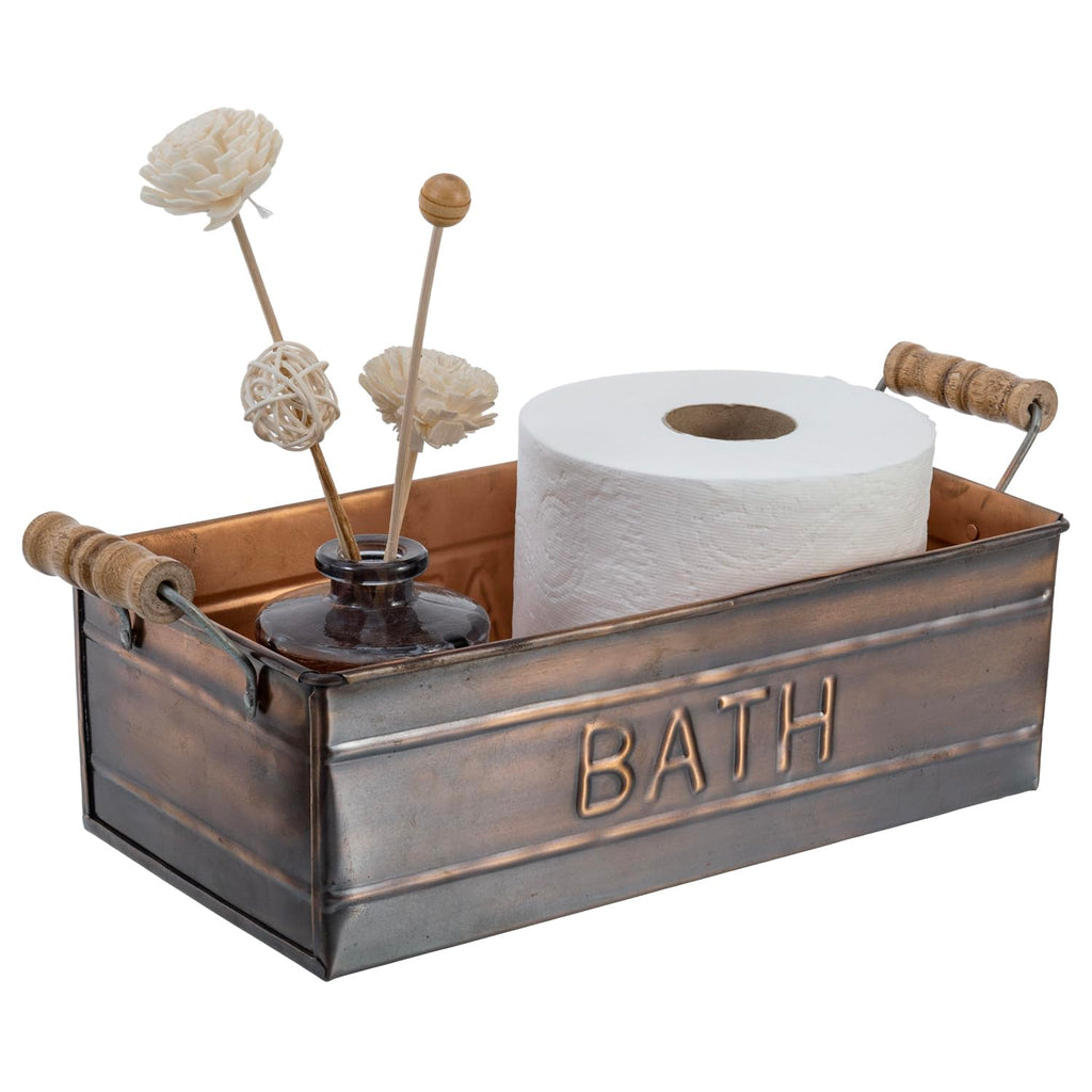 Copper Wooden Handle Toiletries Holder Bin F482156