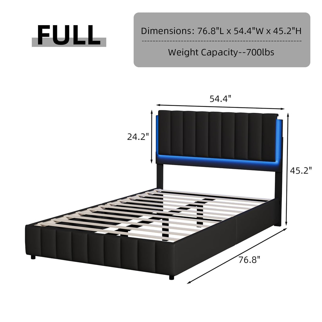 Black Faux Leather Full Size Bed Frame with Headboard G508170