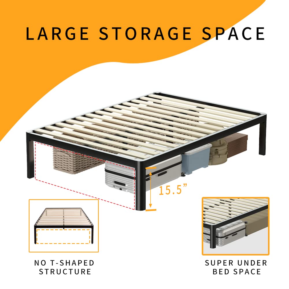 18 Inch Queen Platform Bed Frame with Wooden Slats T4273