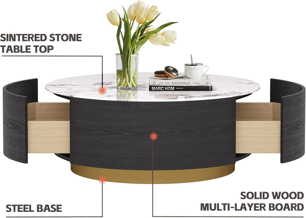 Round Coffee Table with 2 Drawers I872493