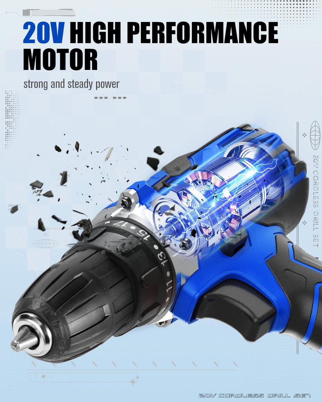 20V Cordless Drill Set with Battery and Charger U8620