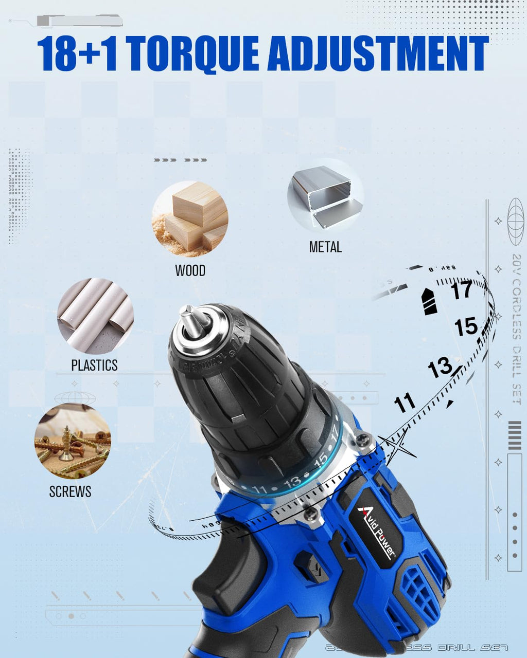 20V Cordless Drill Set with Battery and Charger U8620