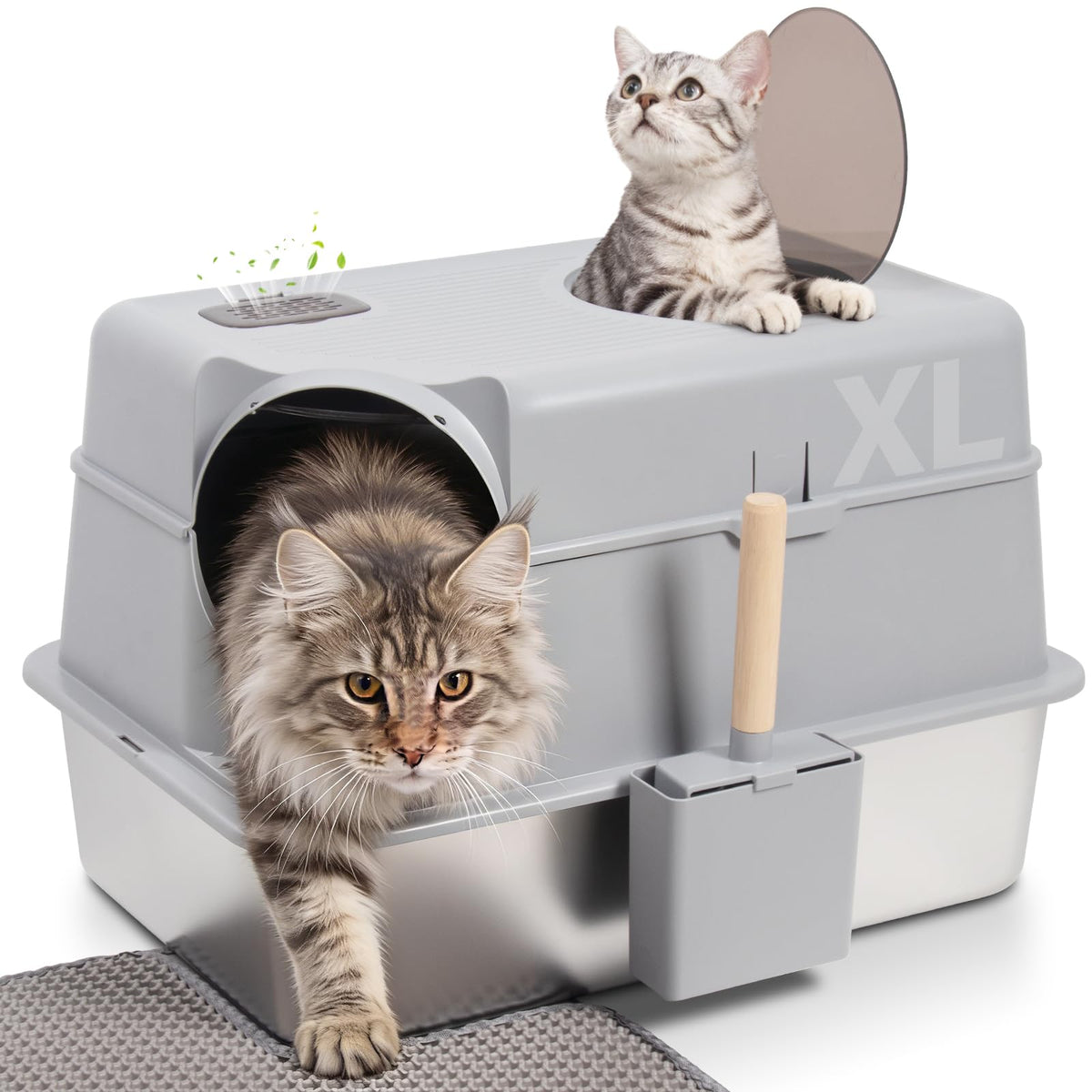 XL Stainless Steel Enclosed Cat Litter Box with Lid M3163