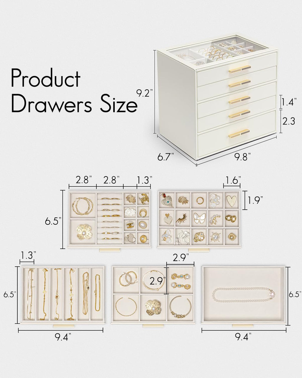 5 Layer Glass Lid Jewelry Organizer with 5 Drawers D7337