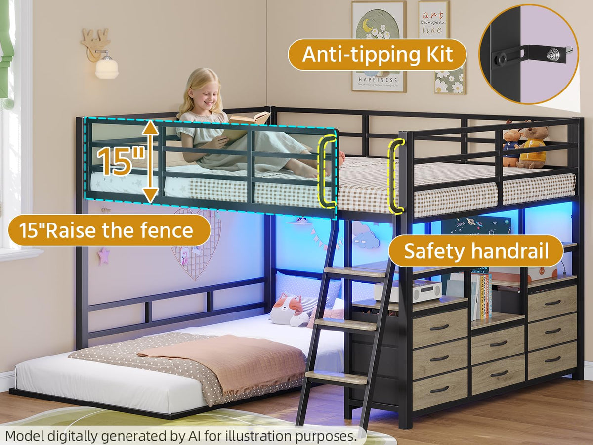 Full Over Twin Bunk Bed with 8 Drawers & 4 Shelves O55982