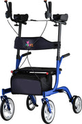 Blue Upright Rollator Walker with 10 Inch Front Wheels F356793