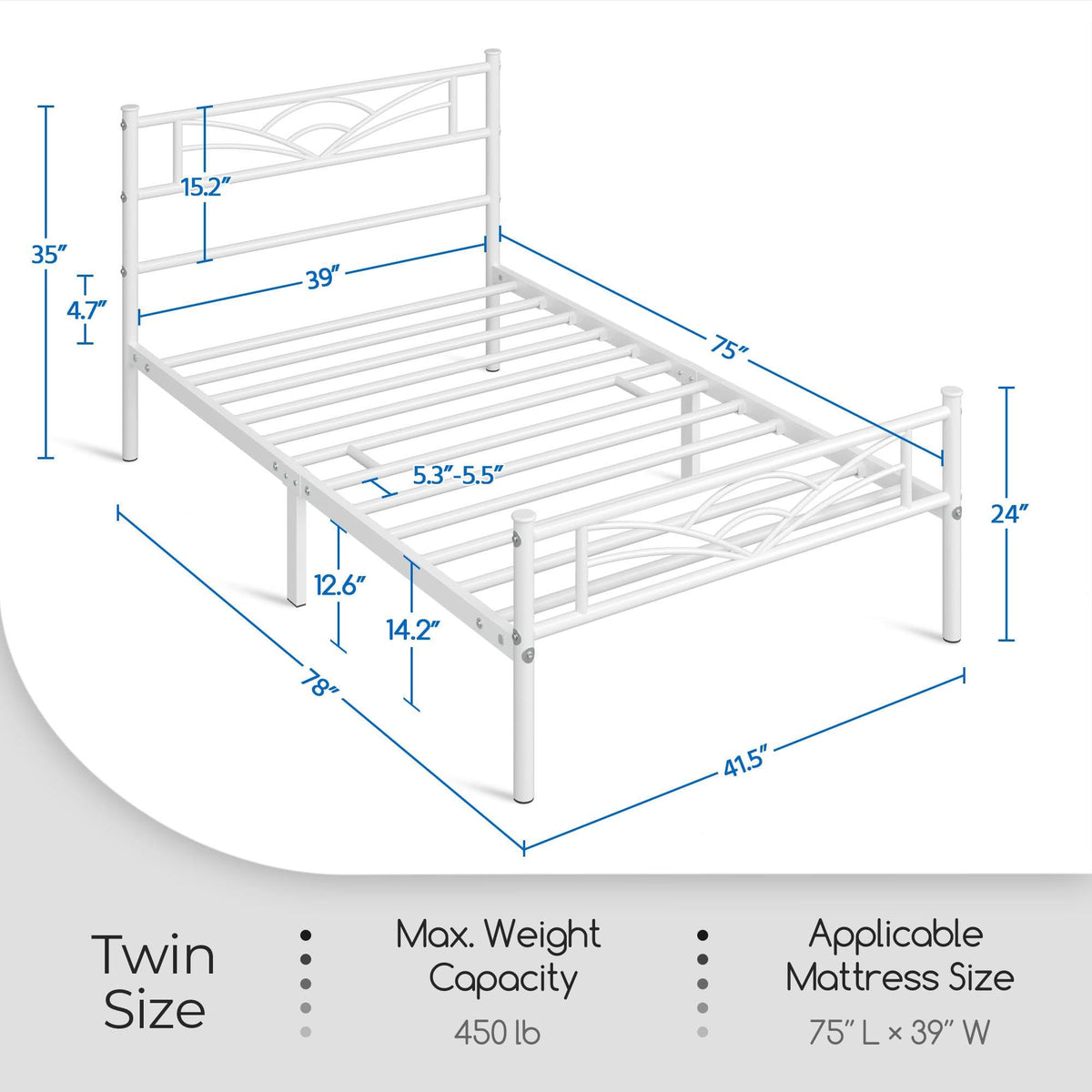 Twin Size White Metal Bed Frame with Headboard R96619