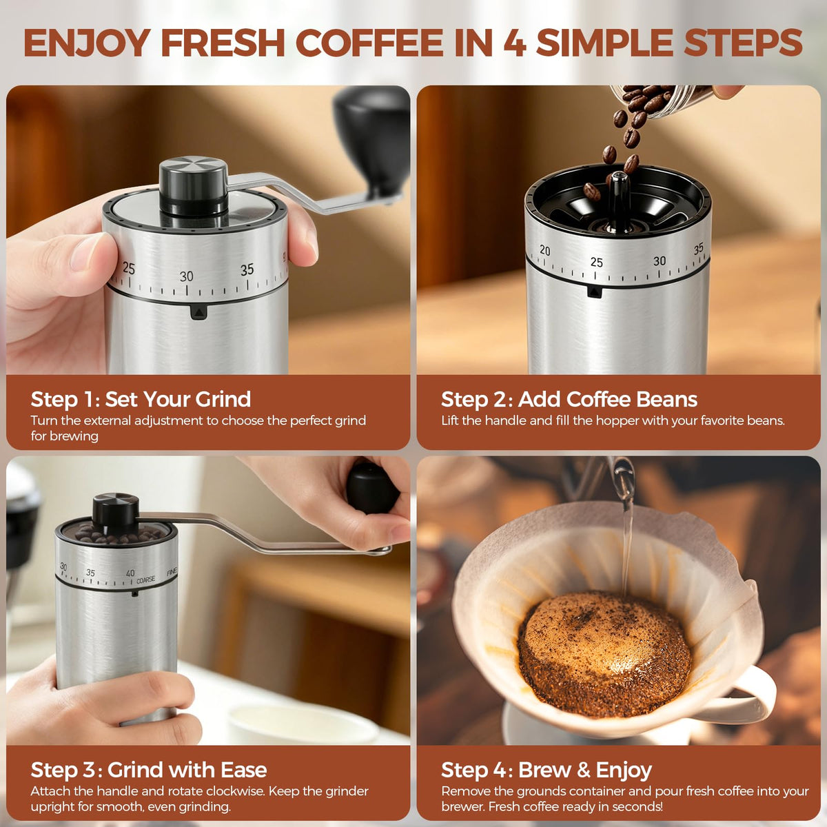 Manual Coffee Grinder with Ceramic Conical Burr B1334