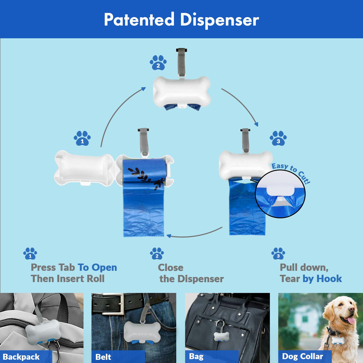 1000 Count Dog Poop Waste Bags with Dispenser F250