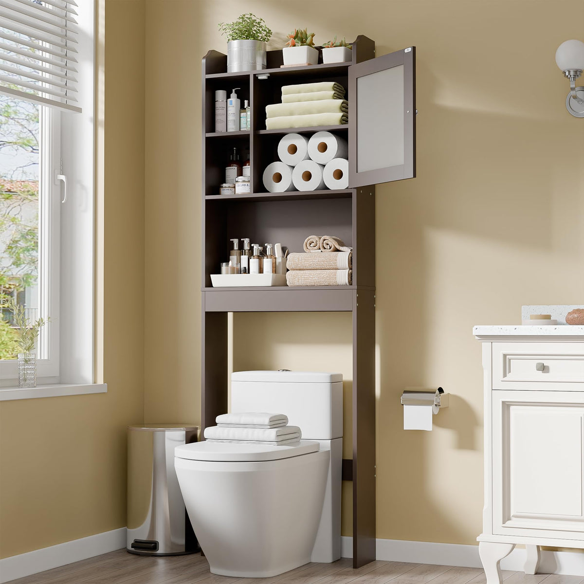 Over The Toilet Storage Cabinet with Adjustable Shelf and Double Doors B547